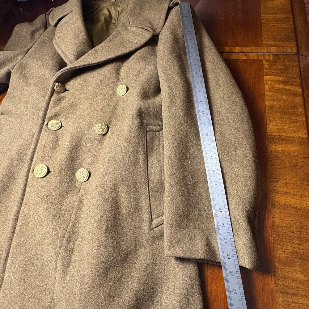 Vintage Military Wool Overcoat Double Breasted Long Trench Coat - Picture 2 of 5